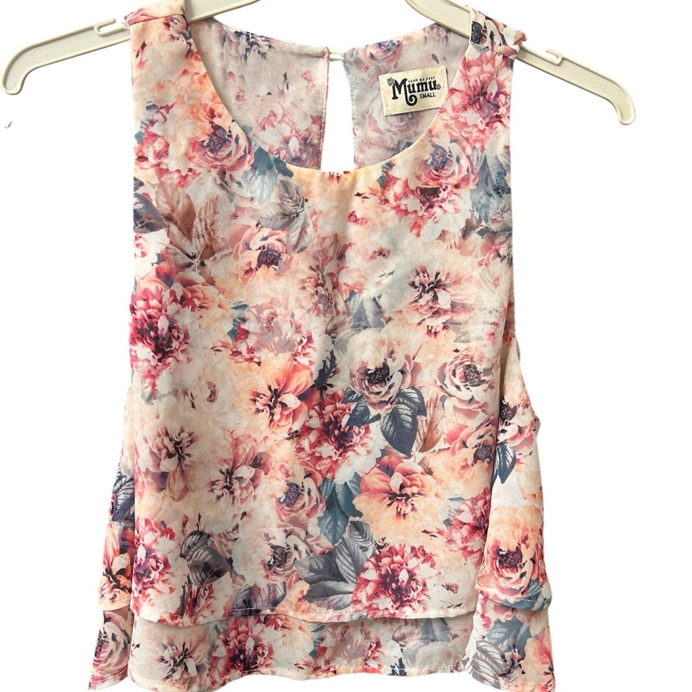SHOW ME YOUR MUMU King Floral Flowy Tiered Crop Top Small Keyhole